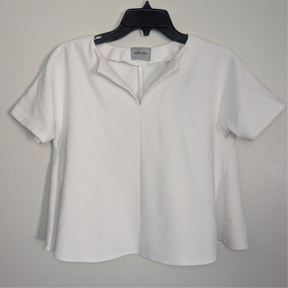 Rachel Comey Short Sleeve Split Neck Swing Blouse in White, Size 4